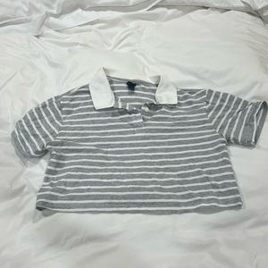 Grey and white stripped cropped polo